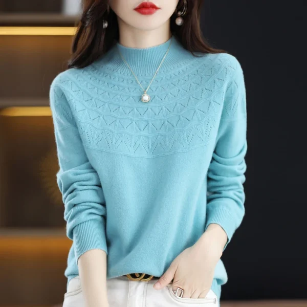 wool sweater women's hollow knit pullover autumn - Image 5