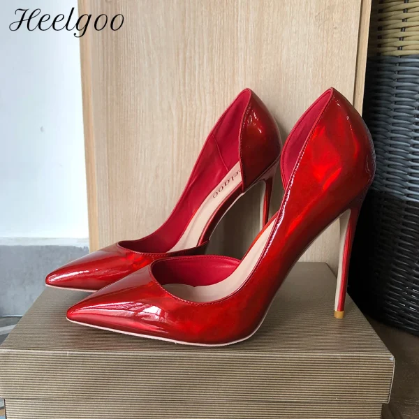 Glossy Red Women Pointy Toe High Heels Wedding Bridal Shoes - Image 2