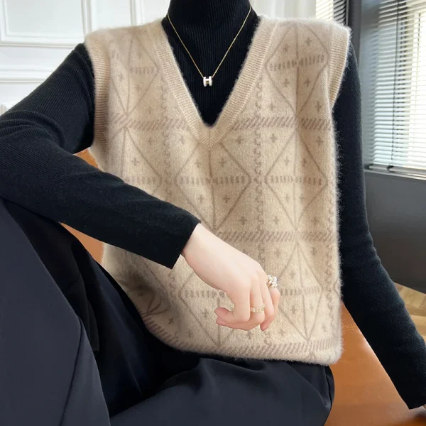 Wool vest New V-neck jacquard knitted vest in autumn - Image 2