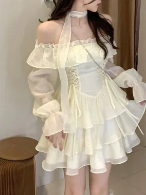 Mini Dress Lolita Pure Color Short Party Dress Woman