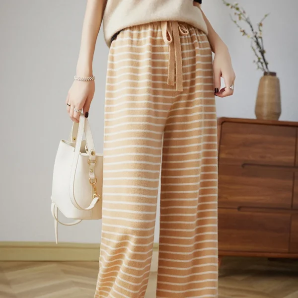 wool pants striped knitted casual fashion loose wide-leg pants - Image 3