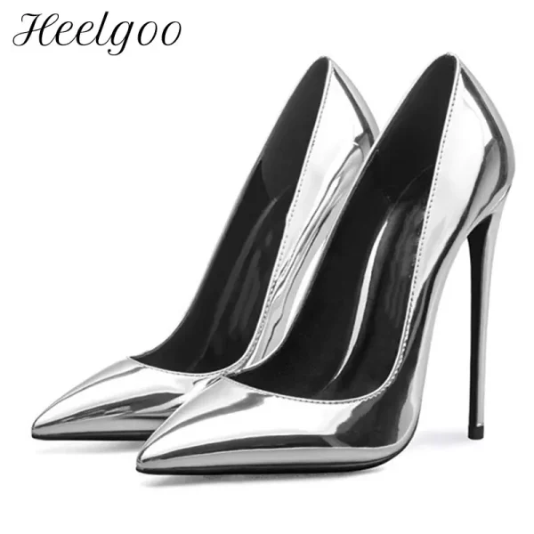 Sexy Silver High Heels Women Pointed Toe Slip On Stilettos Pumps - Image 2