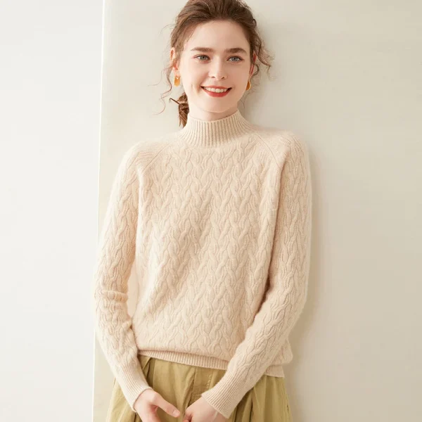 Loose Fashion Cashmere Sweater Women's Half High Neck Warm Bottom Knit - Image 4