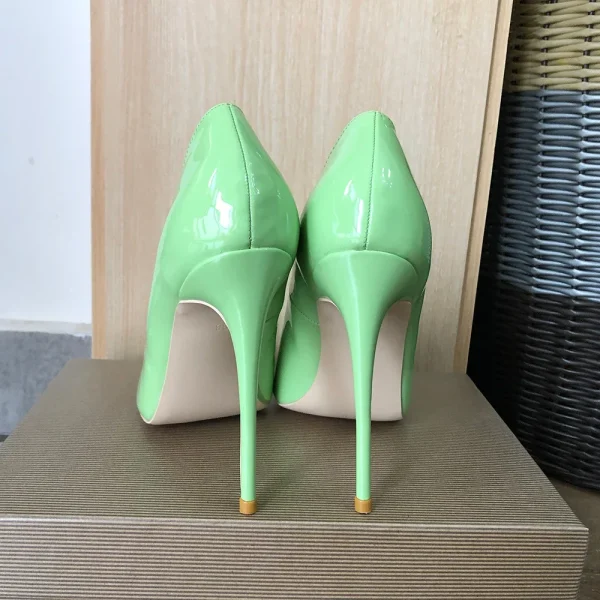 Glossy Light Green Women Side V Edeged Pointy Toe Formal Dress - Image 3