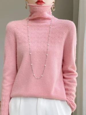 wool turtleneck solid color long sleeve pullover fashion