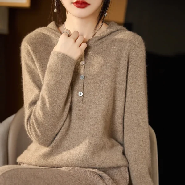 wool new fall/winter cashmere sweater Women's hooded pullover warm - Image 5