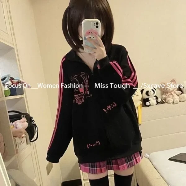 Sweatshirts Women Harajuku Jacket Long Sleeve Casual Print Coats Korean Fashion - Image 5