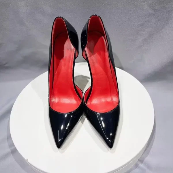 Red inside Black Patent Women Sexy Pointy Toe High Heel Shoes