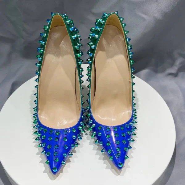 Gradient Green Blue Women Sexy Pointy Toe High Heel Shoes - Image 4