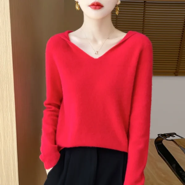 Wool Sweater V-neck Casual Loose Cashmere Knitwear Korean Fashion - Image 6