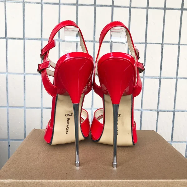 Glossy Red Summer Women 16cm Ultra High Stable Metal Heel - Image 4