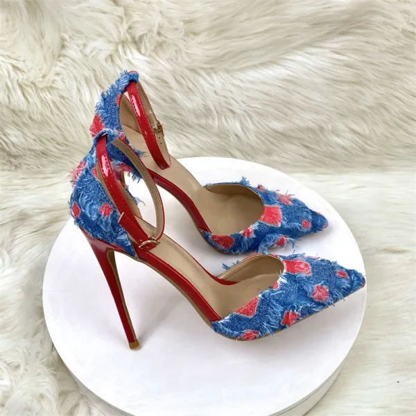 High Heels Denim Design Stilettos Sexy Women Pumps Round toe - Image 3