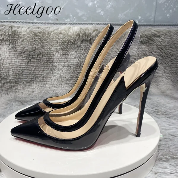 Partchwork Transparent Women Pointy Toe Slingback High Heel Shoes - Image 2