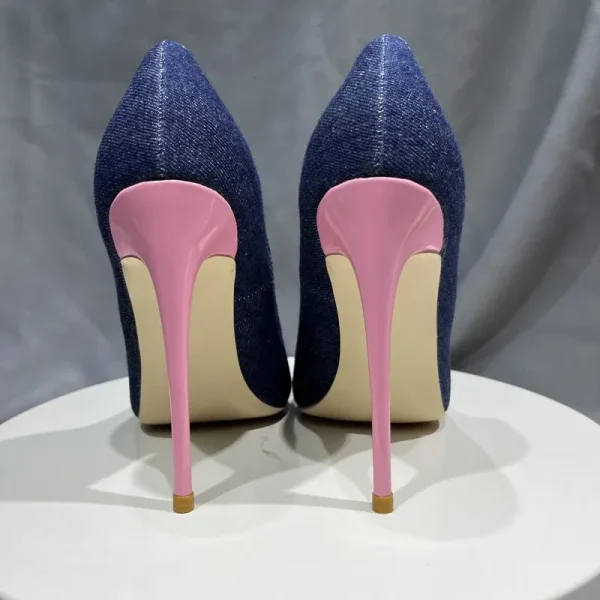 Sexy Denim Blue Women Pointy Toe High Heel Shoes - Image 3