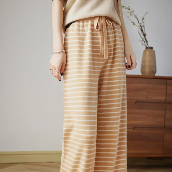 wool pants striped knitted casual fashion loose wide-leg pants - Image 2