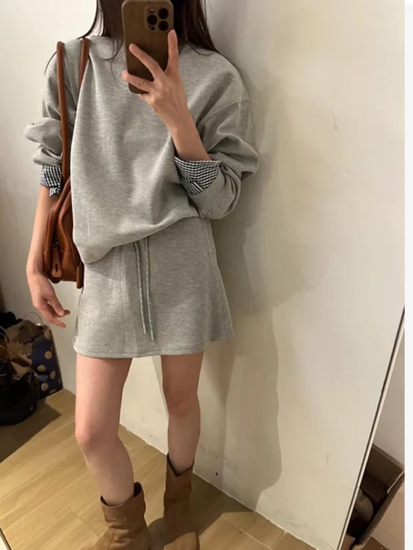 Woman Casual Hoodie Set Autumn Winter Solid Long Sleeve Sweatshirt