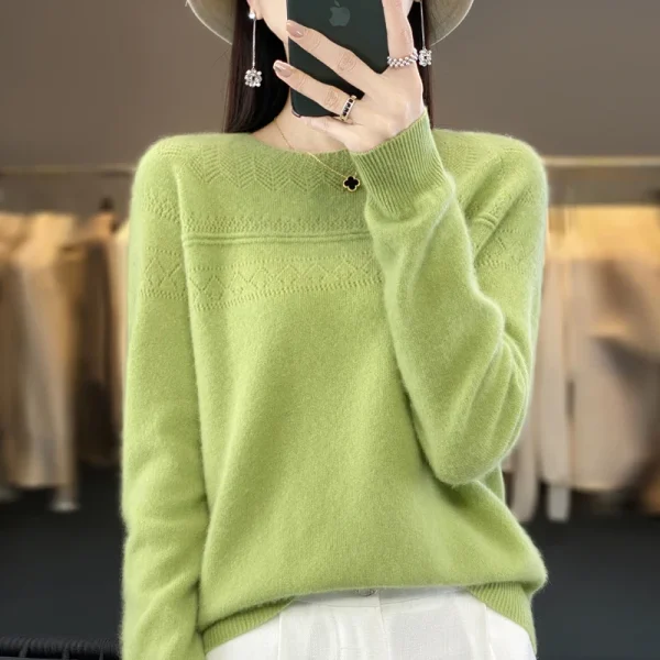 Sweater women's O-neck pullover hollow long sleeve Korean fashion - Image 3