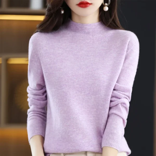 wool cashmere sweater women's sweater semi-high-necked