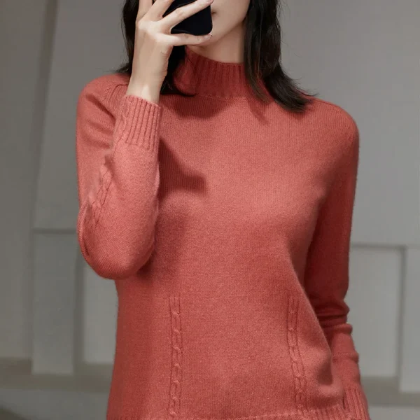 wool cashmere sweater Women's semi-turtleneck pullover warm - Image 2