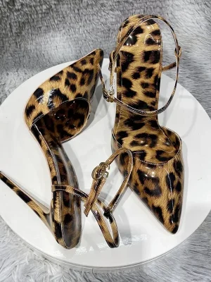 Summer Women Glossy Leopard Pointy Toe High Heel