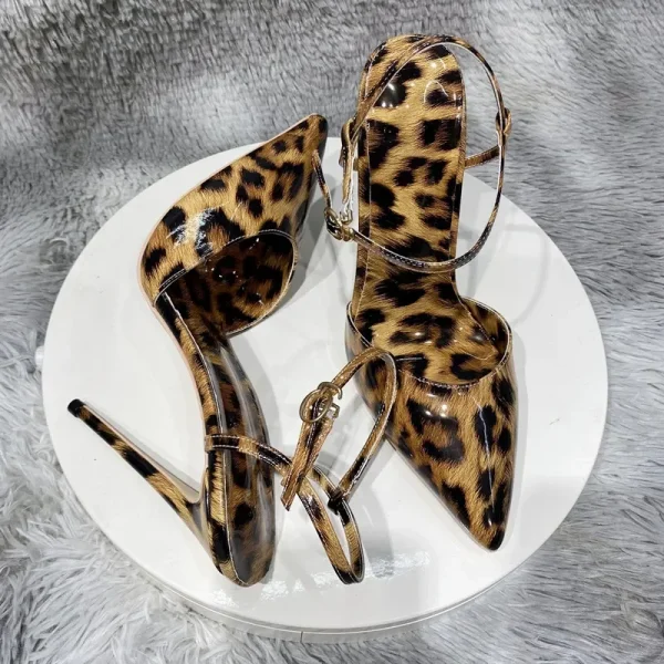 Summer Women Glossy Leopard Pointy Toe High Heel