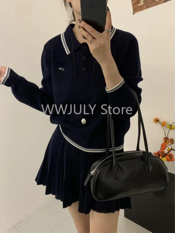 Preppy Style Knitted Suits Women Casual Sweater Pullovers - Image 3