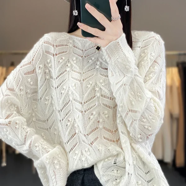 Wool women's hollow sweater loose fashion Korean knitted bottoming shirt - Image 3