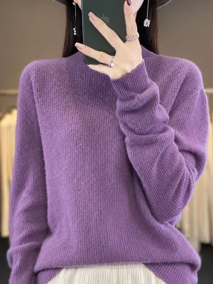 Sweater Women’s Semi-High Neck pullover loose knit