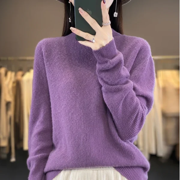 Sweater Women's Semi-High Neck pullover loose knit