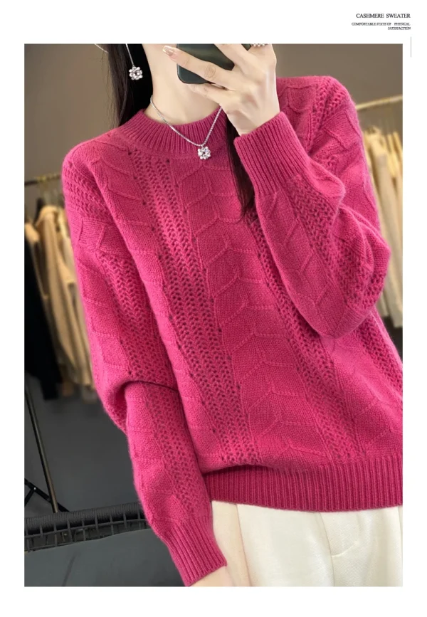 Sweater Women's Round Neck Pullover Warm Bottom Knit Shirt - Image 11