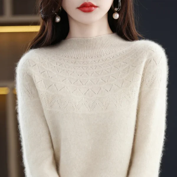 wool sweater women's hollow knit pullover autumn - Image 3