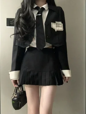 Preppy Style Fashion Suit Black Blazers Cardigan