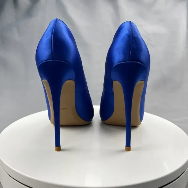 Women Blue Silk Satin Sexy Pointy Toe High Heels Pumps - Image 7