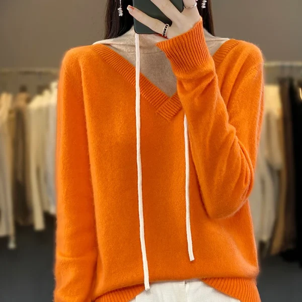 Winter cashmere hooded sweater women's pullover casual - Image 4