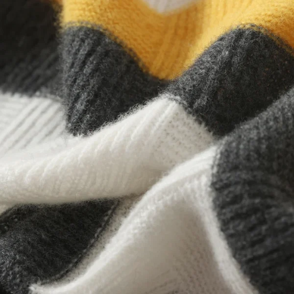 Cashmere sweater female O-neck striped pure wool pullover - Image 6