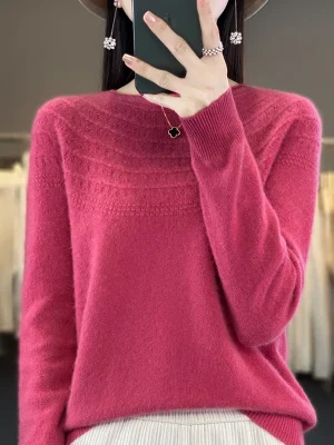 wool cashmere sweater women’s O-neck pullover leisure knitted sweater