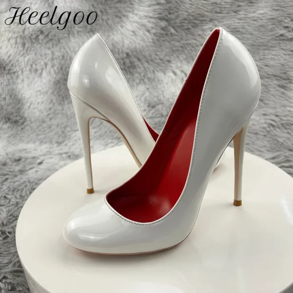 Round Toe Women Solid White Simple High Heel Shoes - Image 2