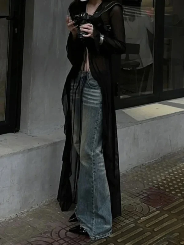 Long Cardigan Slim V Neck Streetwear Sexy Grunge Tops - Image 3