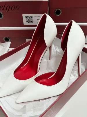 White Matte Sexy Red inside Side Cut Women’s Pointy Toe High Heel