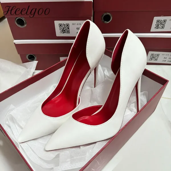 White Matte Sexy Red inside Side Cut Women's Pointy Toe High Heel