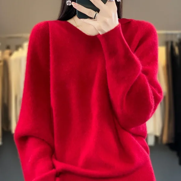 Cashmere sweater in autumn and winter women's hooded collar - Image 6