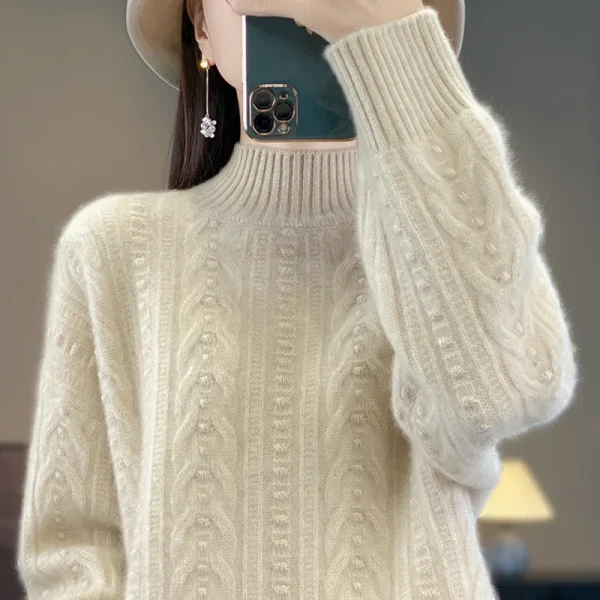 Wool cashmere sweater Women's O-neck pullover warm bottom knit - Image 2