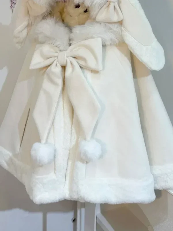 Faux Fur Ear Hooded Coat Kawaii Sweet Bow Jackets - Image 6