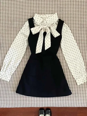 Elegant Long Sleeve Bow Mini Dress French Women Birthday Party Dress