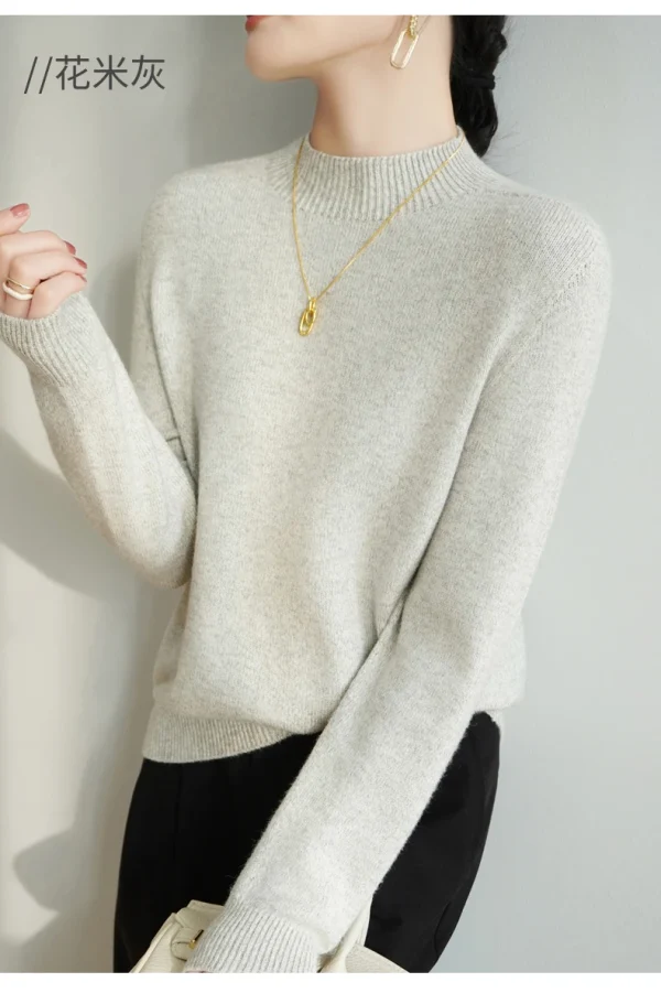 Wool cashmere pullover Women's O-neck pullover warm bottom knit shirt - Image 8