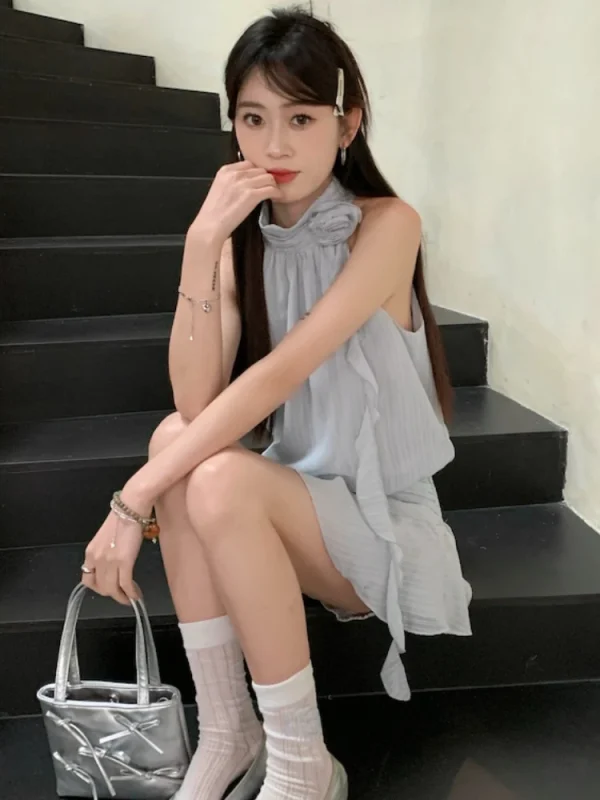 Woman Korean Fashion  Minid Dress Casual Sexy Sleeveless Short Party Dress - Image 7