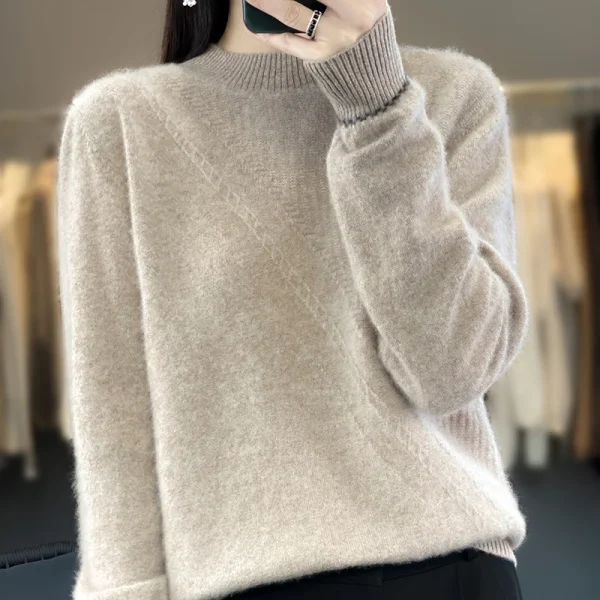 Merino wool semi-turtle neck women's knitted pullover