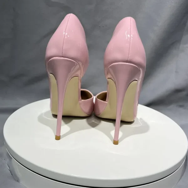 Glossy Pink Women's Sexy Side V Cut Pointy Toe High Heels - Image 6