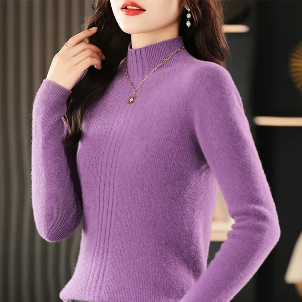 Winter cashmere sweater Women's half turtleneck pullover warm - Image 3