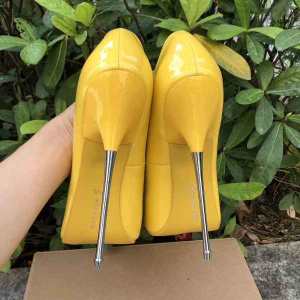 Extreme Metal High Heel Women Yellow Slip On Pointy Toe - Image 3